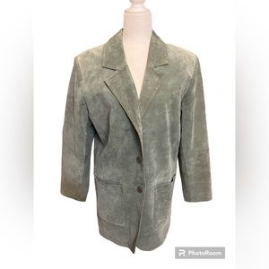 Women's Suede Leather Blazer Jacket in Olive Green